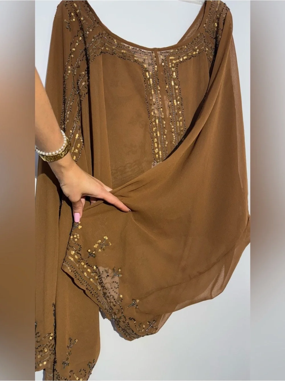 NWT Free People Brown Beaded Calla Embellished Cape Western Top - Picture 11 of 13